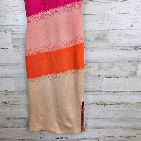 Caché Colorblock Knit Midi Dress Ombre Gradient Bodycon Resort Vacation XS - Picture 10 of 13